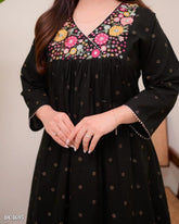 Black Hand-Embroidered Cotton Kurta Set