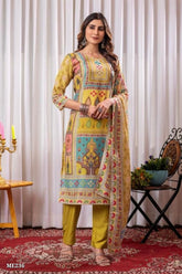 Vibrant Ethnic Cotton Suit with Ornate Dupatta
