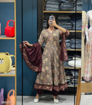 Graceful Wine Botanical Cotton Anarkali Set