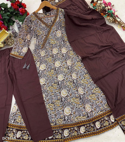 Graceful Wine Botanical Cotton Anarkali Set