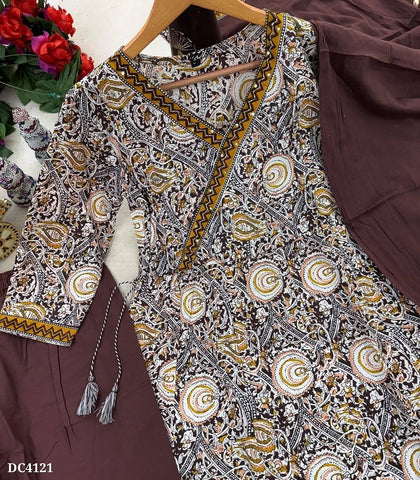 Graceful Wine Botanical Cotton Anarkali Set