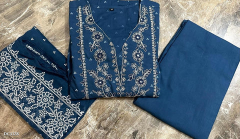 Elegant Indigo Embroidered Cotton Anarkali Set
