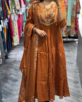 Rust Orange Embroidered Cotton Anarkali Set