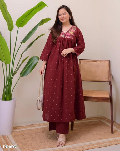 Elegant Maroon Cotton Kurta Set