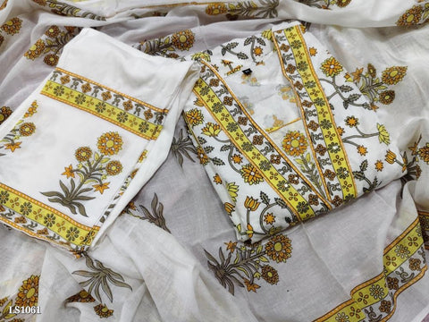 Chic Off-White & Mustard Anarkali Cotton Set with Mughal-Inspired Patterns