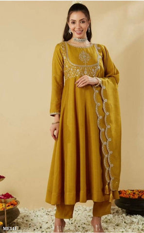 Mustard Yellow Embroidered Anarkali Suit Set