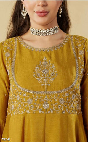 Mustard Yellow Embroidered Anarkali Suit Set