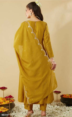Mustard Yellow Embroidered Anarkali Suit Set