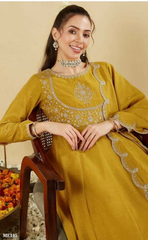 Mustard Yellow Embroidered Anarkali Suit Set