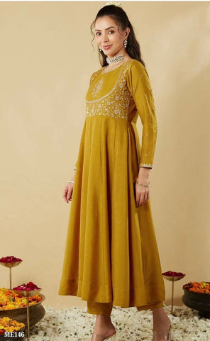 Mustard Yellow Embroidered Anarkali Suit Set