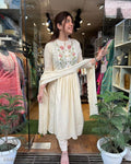 Graceful Cream Embroidered Anarkali Cotton Set
